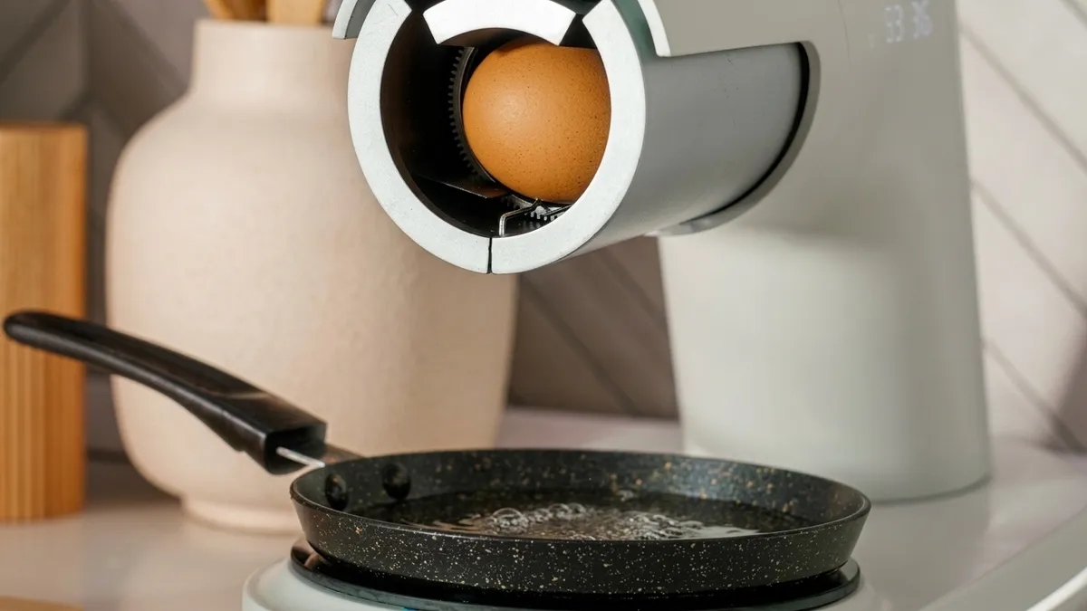 EGOR egg-cooking robot on a kitchen counter