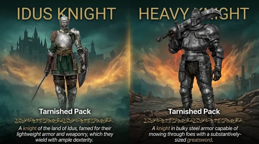 Idus Knight and Heavy Knight new starting classes from the Tarnished Pack
