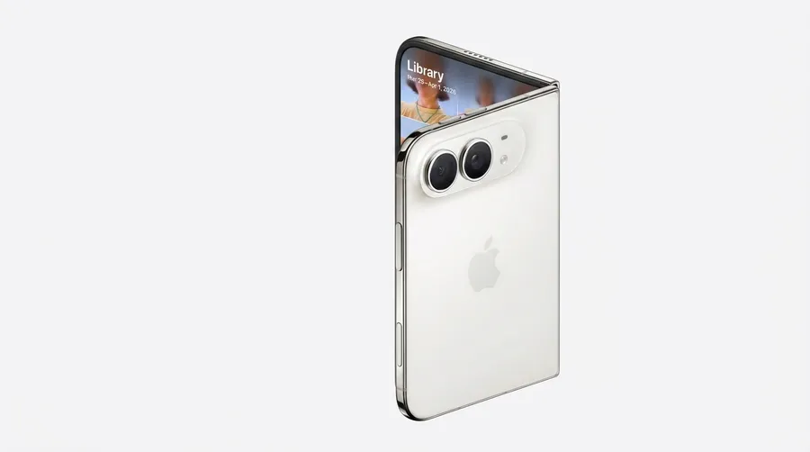 iPhone Duo folded showing the titanium hinge and camera plateau