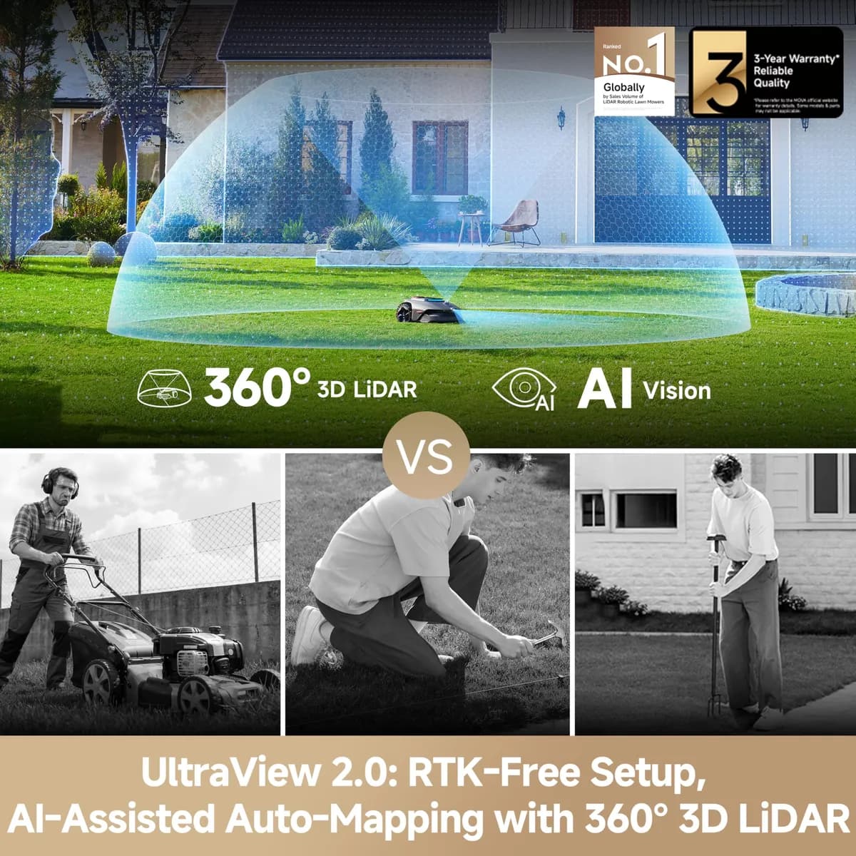 MOVA LiDAX Ultra 2000 robot lawn mower with 360° 3D LiDAR and AI vision navigation